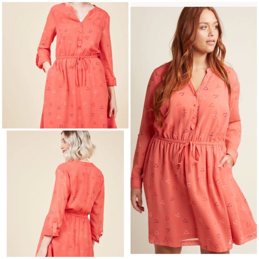 ModCloth Effortless Arrival Dress In Wishbones Midi Tie Waist Plus Size 2X